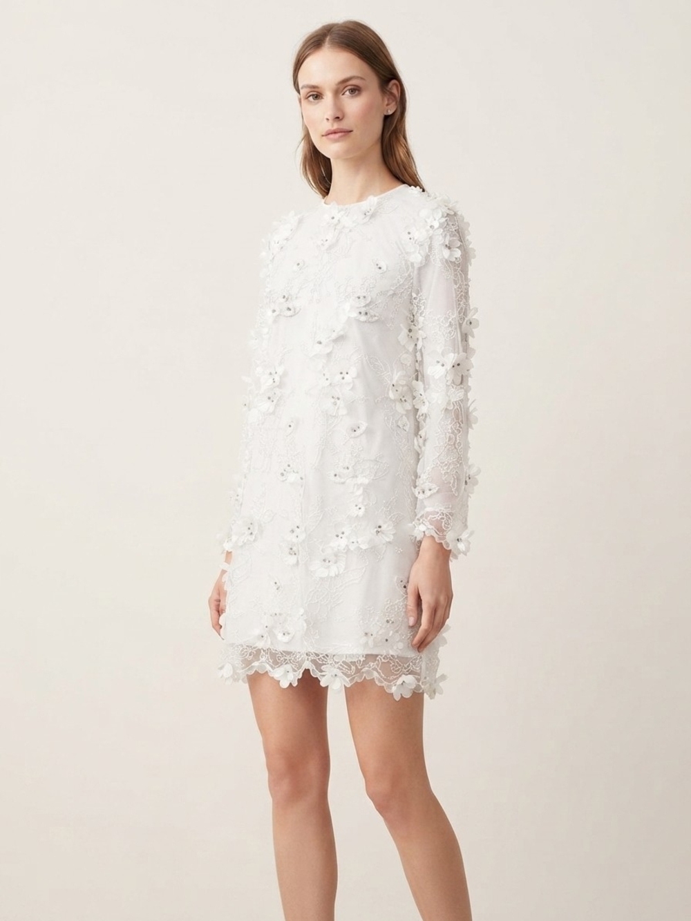 NWT MESTIZA NY White Beaded Flower Mini Dress Retail $475